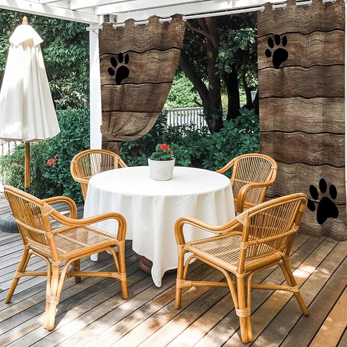 Wood Grain Outdoor Curtains for Patio Claws Animals Wooden Brown Vintage Waterproof Outside Curtains with Grommet Top Weatherproof Curtain for Cabana Pergola Gazebo, 1 Panel, 54" W x 95" L