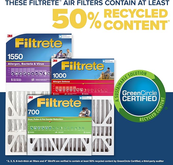 Filtrete 16x25x4(SlimFit), AC Furnace Air Filter, MPR 1550 DP, Healthy Living Ultra Allergen Deep Pleat, 4-Pack, Fits Lennox & Honeywell Devices (exact dimensions 15.5 x 24.5 x 3.75)