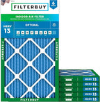 Filterbuy 15x25x1 Air Filter MERV 13 Optimal Smoke & Allergy Defense (6-Pack), Electrostatic Pleated HVAC AC Furnace Filters Replacement, Made in USA (Actual Size: 14.50 x 24.50 x 0.75)