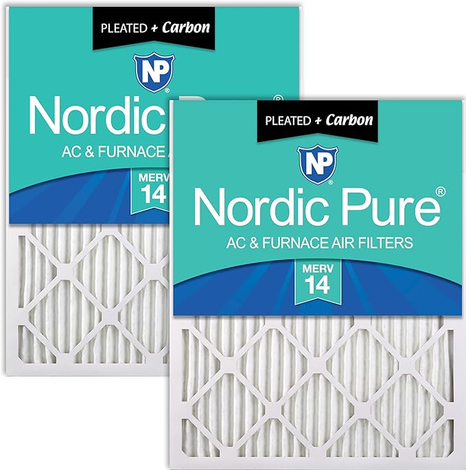 Nordic Pure 12x24x1 (Actual Size: 11 1/2 x 23 1/2 x 3/4) Pleated Air Filters MERV 14 Plus Carbon 2 Pack