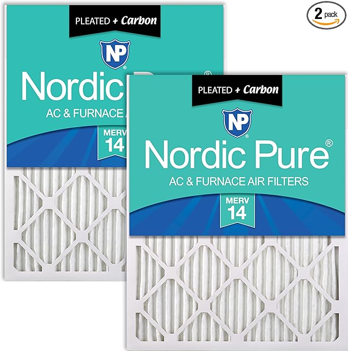 Nordic Pure 20x30x1 (Actual Size: 19 5/8 x 29 5/8 x 3/4) Pleated Air Filters MERV 14 Plus Carbon 2 Pack