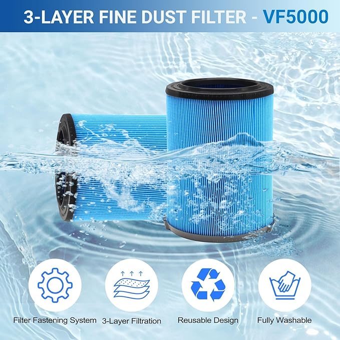 2 Pack Replacement VF5000 Filter for Ridgid Shop Vac Filter 5-20 Gallon, 3-Layer Wet/Dry Rigid Shop Vac Filters Compatible with WD06700 WD0671 WD0970EX0 WD0970M0 WD1270 WD1450