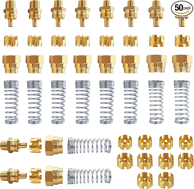 50PCS Brass DOT Air Brake Hose End Fitting Kit, Dazakoot J1402 Air Brake Fitting Assortment Kit for Replacement, Air Brake Hose Assembly Kit (Connector, Nut Tube, Spring and Sleeve Tube)