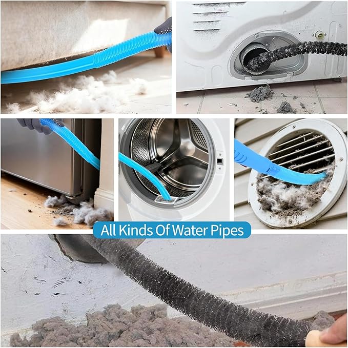 Dryer Vent Cleaner Kit - Universal Vacuum Hose Attachment & Lint Brush, Effectively Clean Clogged Dryer Ducts, Fit Most Vacuums for Dryer, Refrigerator Coils & Behind Appliances (Gray)