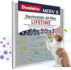 20x20x1 Air Filter for Home, MERV 8 Reusable Electrostatic Aluminum AC/HVAC Furnace Filter, Washable Permanent Air Filter, Easy to Clean, Healthier Home/Office(Actual Size:19.75x19.75x0.82)