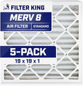 Filter King 19x19x1 Air Filter | 5-PACK | MERV 8 HVAC Pleated A/C Furnace Filters | MADE IN USA | Actual Size: 19 x 19 x .75"