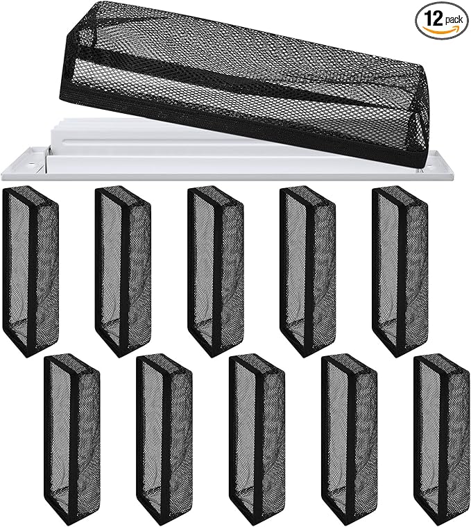 Zonon 12 Pcs 4 x 14 Inch Floor Register Trap Cover Vent Screen for Home Vent Mesh Elastic Band Filter Floor Register Trap Keeps Pet Hair, Food Out(Black)