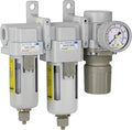 PneumaticPlus SAU330-N03G Three Stage Compressed Air Drying System - Particulate Air Filter, Coalescing Filter, Air Pressure Regulator Combo 3/8" NPT - Poly Bowl, Manual Drain, Gauge