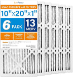 LotFancy 10x20x1 Air Filter MERV 13 6-Pack, Electrostatic Pleated HVAC Furnace Air Filter, Captures Pet Dander Smog Smoke, Actual Size: 9.75"x19.75"x0.75"