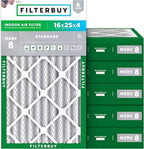 Filterbuy 16x25x4 Air Filter MERV 8 Essential Dust & Allergy Defense (6-Pack), Electrostatic Pleated HVAC AC Furnace Filters Replacement, Made in USA (Actual Size: 15.50 x 24.50 x 3.63)