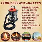 Pellethead Vault Pro Cordless Ash Vacuum – 20V Rechargeable, Dual HEPA Filters, 7-Foot Hose, Brush & Crevice Tools, Stainless Steel Body for Stoves, Fireplaces & Grills