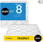 Simply 14x24x1 Air Filter, Merv 8, 4 Pack, For Home AC Furnace & HVAC (Actual Size: 13.75"x23.75"x0.75") DUST, Pet, & Allergy Control