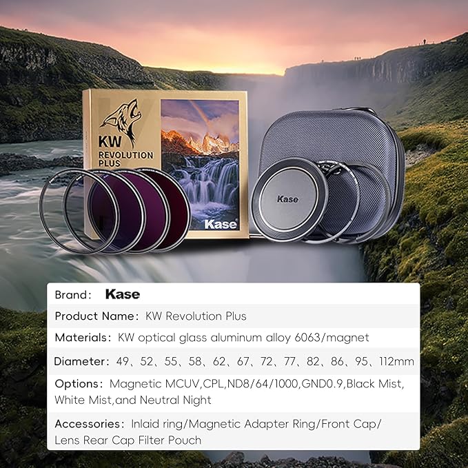 Kase 77mm KW Revolution Plus Master Kit, Includes CPL, ND8/64/1000, Inlaid Ring, Front Lens Cap, Filter Bag, 3D Tool, Suitable for Long-Exposure Landscape Video Shooting
