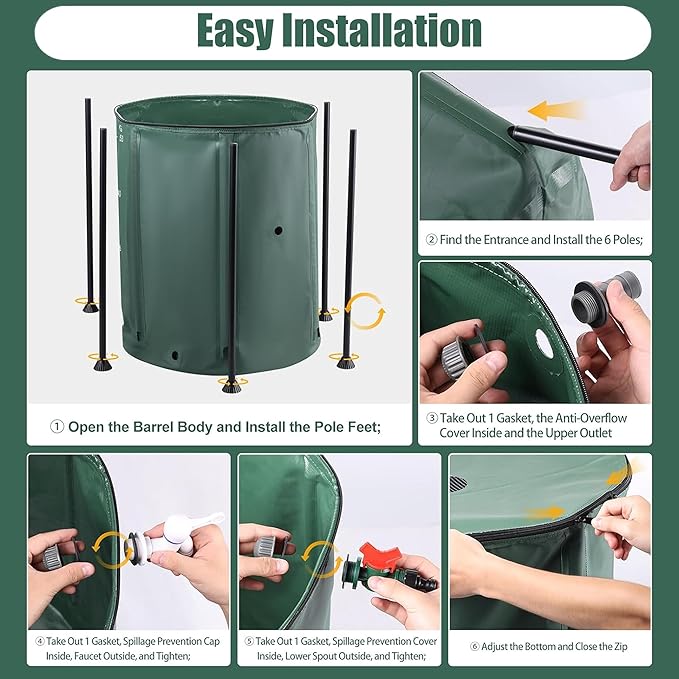 THUNDERBAY 100 Gallon Collapsible Rain Barrel, Portable Rain Barrels to Collect Rainwater from Gutter, Rainwater Collection System, Water Storage Tank Catcher Container with Filter Spigot