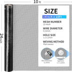 304 Stainless Steel Mesh, 24in x 10ft, 22 Mesh, Sturdy Metal Screen Roll for Window, Door, Air Vents, Filter, Cage, Garden, Patio, Pet (Black, 24inch x 10feet)