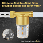 40 Micron Reusable Sediment Filter, Brass Inline Water Filter, Compatible with 1/2" NPT & 3/4" GHT, Sediment Filter for Washer, Washing Machine, Garden Hoses, High Pressure Washer, Well Water, RV
