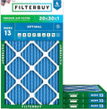 Filterbuy 20x30x1 Air Filter MERV 13 Optimal Smoke & Allergy Defense (4-Pack), Electrostatic Pleated HVAC AC Furnace Filters Replacement, Made in USA (Actual Size: 19.63 x 29.63 x 0.75)