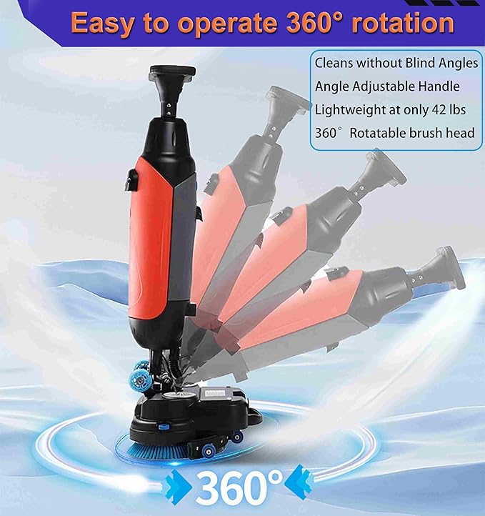 Floor Polisher Commercial, Dual-Brush Rotary Floor Scrubber, Lightweight Electric Floor Cleaner, 360° Rotating Head, Wet Dry Floor Cleaner for Offices & Schools White