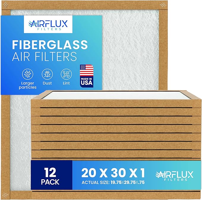 Fiberglass Air Filter -20x30x1Air Filter 12 Pack - Non Pleated 20"x30"x1", AC Filters for Home, Fiberglass, HVAC filters, Heater, Furnace Catcher for Dust - 1 YEAR SUPPLY