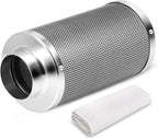 iPower 4'' Air Carbon Australia Virgin Charcoal, Pre-Filter Included Reversible Flange 4" x 14", Smelliness Control for Grow Tent, 4"X14", Inline Duct Fan, Odor Scrubber, Silver