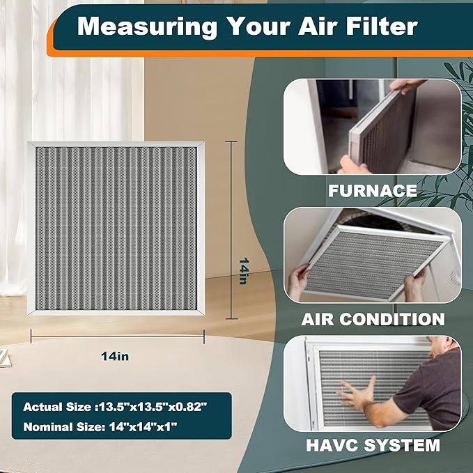 14x14x1 Reusable Air Filter, Washable, MERV 8, Permanent Electrostatic Air Filter, Lasts a Lifetime, Breathe Safely at Home or in the Office (Actual Size:13.5x13.5x0.82 Inch)