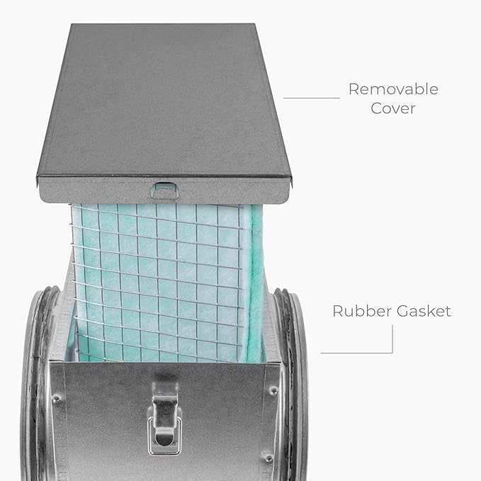 4 Inch Filter Box - Inline Duct Filter for Round Duct - Galvanized Steel Air Filter with EPDM Rubber Seal Gaskets - Intake Filter Ventilation - Air Filtration System for Home
