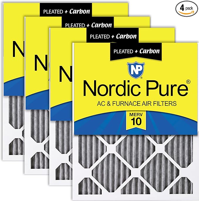 Nordic Pure 20x25x1 (Actual Size: 19 1/2 x 24 1/2 x 3/4) Furnace Air Filters MERV 10 Pleated Plus Carbon 4 Pack