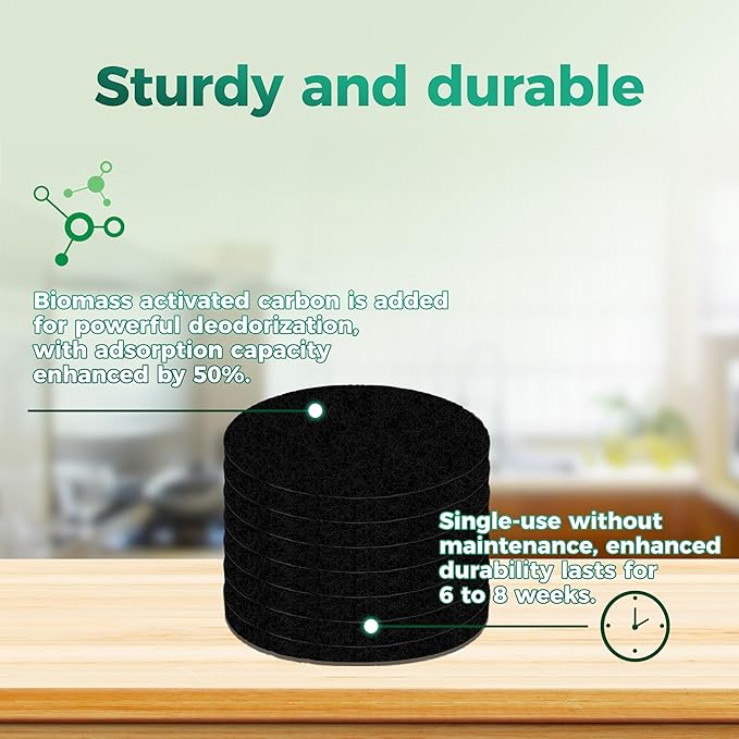 Fiber Cotton Activated Charcoal Compost Filters -7 Pack 4.5 Inch Square Odor Control Replacement for Kitchen Compost Bins, Countertop Compost Bin and Compost Bucket
