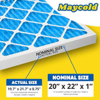 Maycold 20x22x1 MERV 11 Furnace Air Filter (6-Pack), High-Performance HVAC AC Filters for Home Use, Actual Size: 19.70” x 21.70” x 0.75”, Individually Wrapped in Plastic