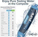 Camco Tastepure RV Water Filter - Advanced RV Inline Water Filter with Flexible Hose Protector - GAC & KDF Filtration - Made in USA - Camping Essentials for Fresh Drinking Water (40043)
