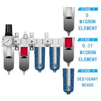 NANPU 3/4" NPT Industrial Grade 4 Stage Air Drying System - Particulate Filter, Coalescing Filter, Double Desiccant Dryers & Air Regulator, Metal Bowl, Manual Drain, for Paint Spray＆ Plasma Cutter