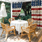 4th of July Outdoor Curtains for Patio USA Flag Independence Day Vintage Waterproof Outside Curtains with Grommet Top Weatherproof Curtain for Cabana Pergola Gazebo, 2 Pack, 54" W x 95" L