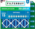 Filterbuy 20x20x4 Air Filter MERV 13 Optimal Smoke & Allergy Defense (6-Pack), Electrostatic Pleated HVAC AC Furnace Filters Replacement, Made in USA (Actual Size: 19.50 x 19.50 x 3.63)