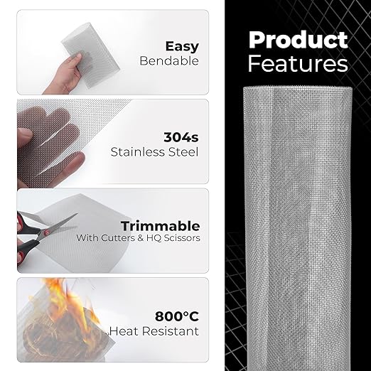 6-Pack Wire Mesh Screen 12×8 Inch – 20 Mesh Stainless Steel Durable, Easy to Cut, Smooth Edges & Rust-Proof – Ideal Metal Mesh Screen for DIY Projects, Windows, Vent, Filter, Garden etc