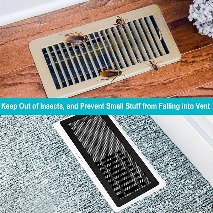 Magnetic Floor Register Vent Covers, 6 x 12 Inch Air Vent Filter Mesh, Sticky Magnet PVC Vent Screen Net for Wall Ceiling Floor Catches Toys Snacks Pet Hair and Pet Food 4 Pack