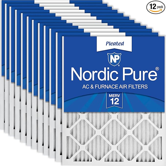 Nordic Pure 20x25x1 (19 1/2 x 24 1/2 x 3/4) Pleated MERV 12 Air Filters 12 Pack