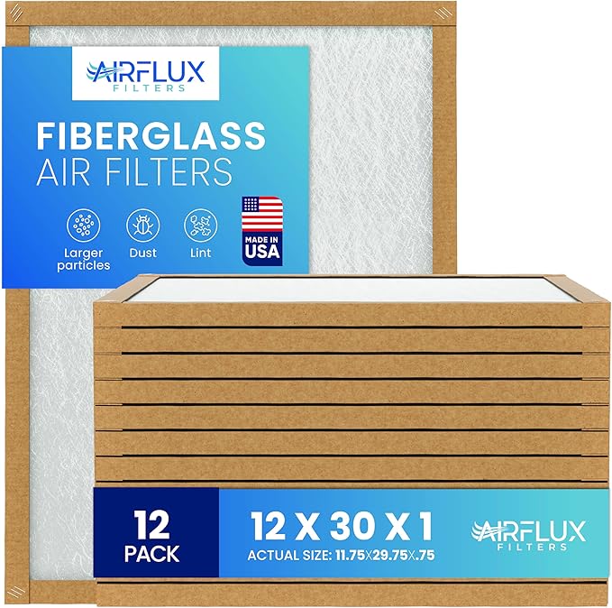Fiberglass Air Filter -12x30x1Air Filter 12 Pack - Non Pleated 12"x30"x1", AC Filters for Home, Fiberglass, HVAC filters, Heater, Furnace Catcher for Dust - 1 YEAR SUPPLY
