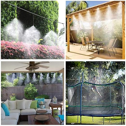 iRuiZhe Misting Cooling System Kit 26.2FT(8M) MistingLine DIY Outdoor Mist Cooling Kit +11 Brass Nozzles Garden Misting Irrigation System for Garden Greenhouse, Flower Bed,Patio,Lawn