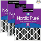 Nordic Pure 20x25x2 (Actual Size: 19 1/2 x 24 1/2 x 1 3/4) Furnace Air Filters MERV 8 Pleated Plus Carbon 3 Pack