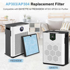 AP303 AP304 Replacement Filters, Compatible with DAYETTE ＆ FRESHDEW Air Purifier AP303/AP304, H14 HEPA Filter with Activated Carbon, 2 Pack (Wildfire Filter)