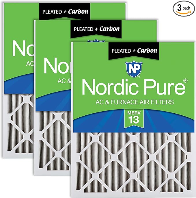 Nordic Pure 20x25x2 (Actual Size: 19 1/2 x 24 1/2 x 1 3/4) Pleated Air Filters MERV 13 Plus Carbon 3 Pack