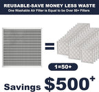 20x20x1 Reusable Air Filter, Electrostatic, Washable Lasts a Lifetime, Breathe Fresher Air in Home and Office HVAC AC Furnace Systems, Merv 8 (Actual Size: 19.75x19.75x1 Inch)