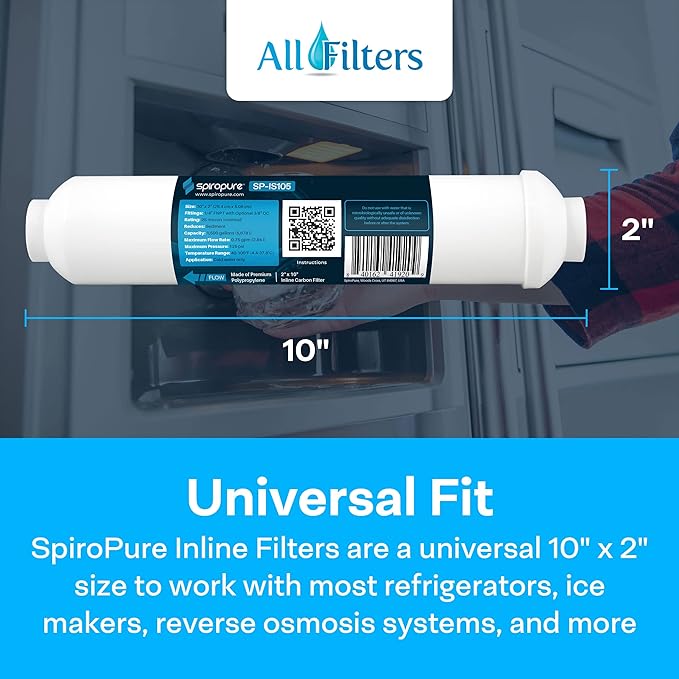 SpiroPure Inline Sediment Water Filter with 1/4" FNTP or 3/8" Quick-Connect, 2" x 10" (Case of 25)
