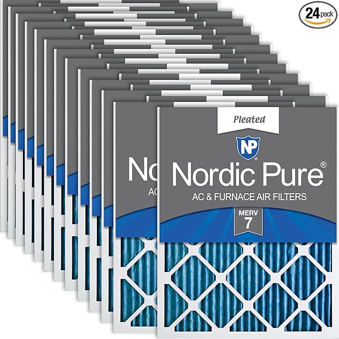 Nordic Pure 20x20x1 (Actual Size: 19 1/2 x 19 1/2 x 3/4) Pleated MERV 7 Air Filters 24 Pack