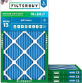 Filterbuy 16x24x1 Air Filter MERV 13 Optimal Smoke & Allergy Defense (4-Pack), Electrostatic Pleated HVAC AC Furnace Filters Replacement, Made in USA (Actual Size: 15.38 x 23.38 x 0.75)