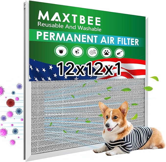 12x12x1 Air Filter Electrostatic Filter Reusable Washable HVAC AC Furnace Filter,MERV 8,Lasts a Lifetime, Healthier Home or Office(Actual Size:11.65x11.65x0.8 Inch)