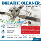 Premium Ceiling Fan Filters for Blades -10 PCS Activated Carbon Air Purifier Pads Unscented Washable Reusable Easy-Stick Coconut Shell Odorless Charcoal Dust Catcher Covers for Home Lighting Extractor