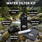 2-Pack Tactiko Survival 20oz/600ml Filtered Water Bottle Kit - Purify 265 Gal. Water from Rivers, Lakes & Streams - SGS Certified - UF Membrane, Activated Carbon - Camping, Emergency (Blk/Blue)