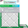 Filterbuy 22x24x1 Air Filter MERV 8 Essential Dust & Allergy Defense (2-Pack), Electrostatic Pleated HVAC AC Furnace Filters Replacement, Made in USA (Actual Size: 21.50 x 23.50 x 0.75)