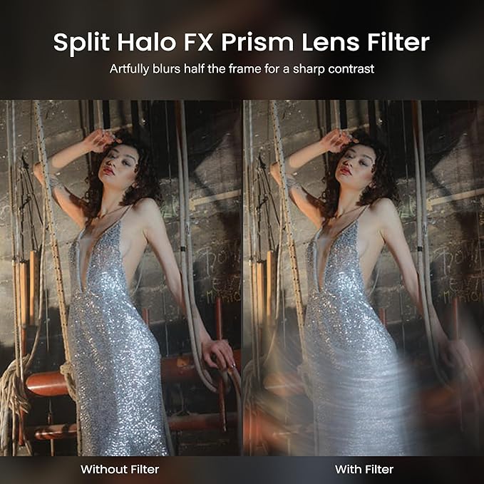Walking Way 82mm Split Halo FX Prism Lens Filter, Rotating Half-Frame Blur & Halo Effect Filter for Portraits, Creative Photography & Video, Durable Optical Glass